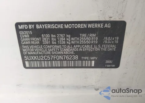 2015 BMW X6 xDrive35I z USA, uszkodzony, nr VIN 5UXKU2C57F0N76238